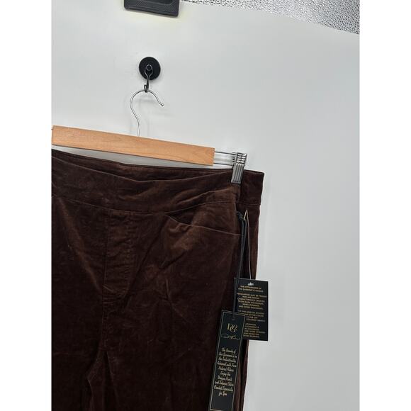 DG2 Brown Faux Suede Wide Leg Pants Size 12 NWT Pull On High Waisted Stretch - Picture 4 of 7